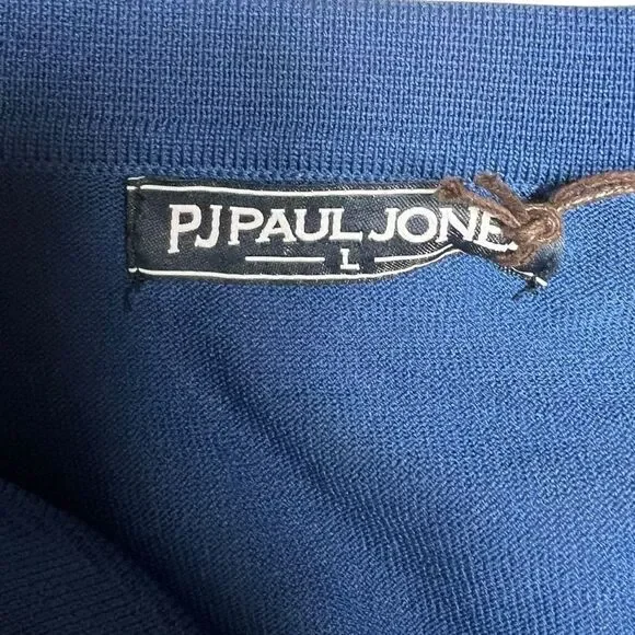 Paul Jones Knit Button Polo Shirt Navy Blue Men's Sz Large Retro Mod Travel Golf - Picture 6 of 9